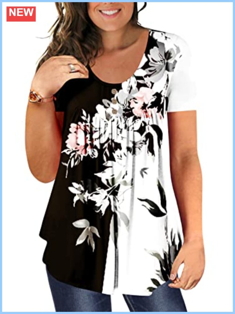 Plus Size Tunic Top Women's Summer Blouse Short Sleeve Floral Ruffle
